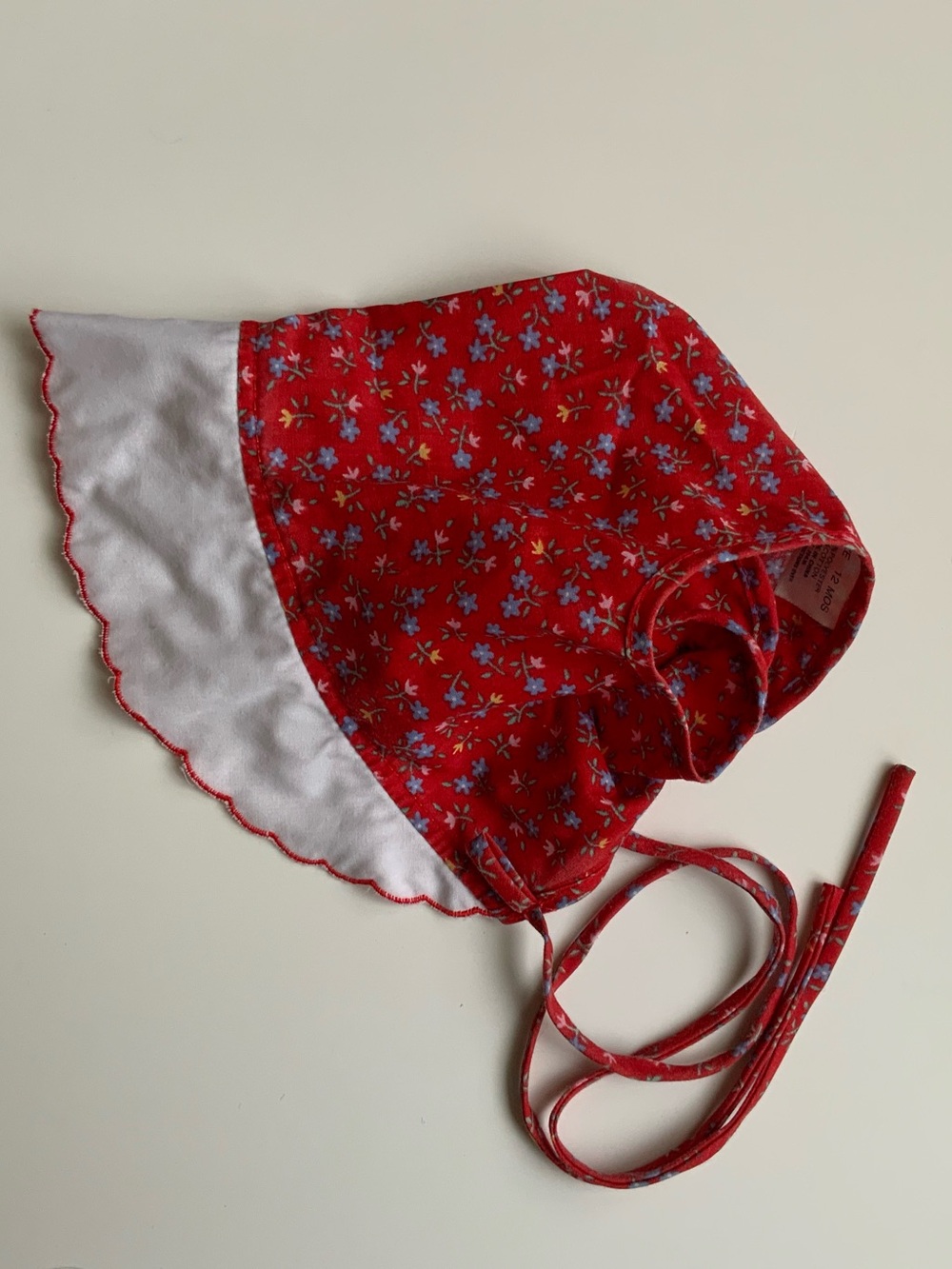 Red Floral Baby Bonnet with White Trim
